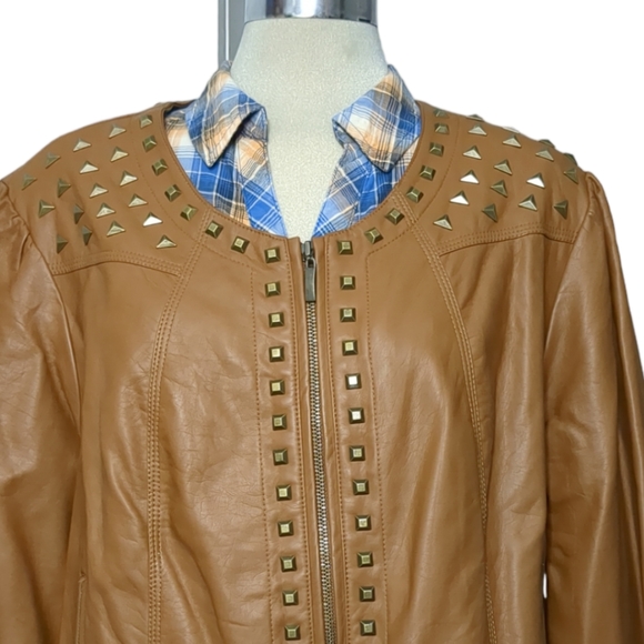 Addition Elle caramel embellished aux leather jacket size 20 - Picture 6 of 12